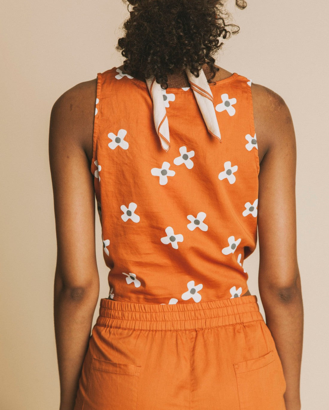 Crop top terracotta motif fleurs en coton - Bambili