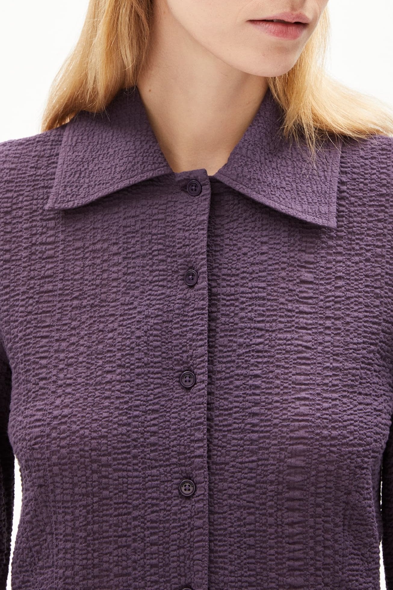 Chemise texturée en coton bio | violet "fradaa crinkle blue ash"