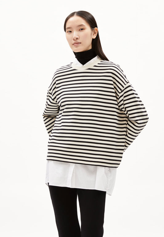 Sweat ample en coton bio | rayé noir et blanc "frankaa maarlen stripe undyed black"