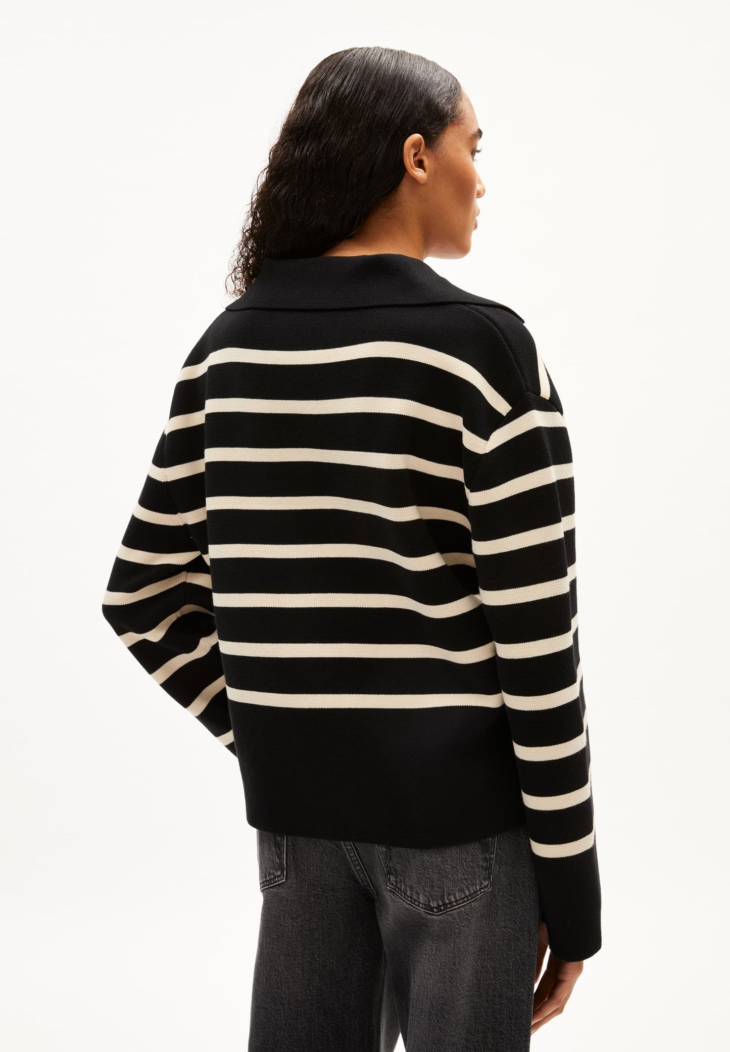 pull marinière en coton bio | rayé "frejiaas stripes - black-oatmilk"
