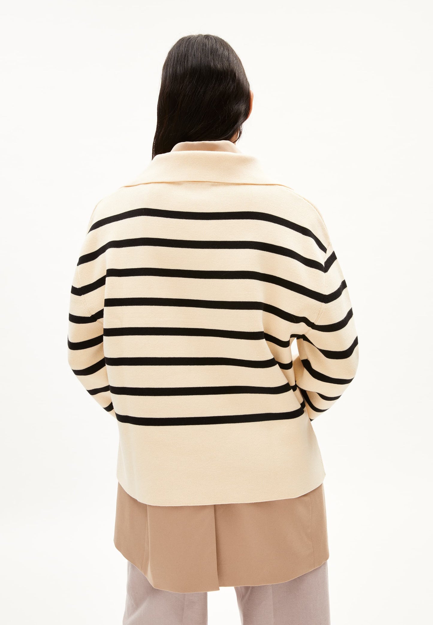 pull marinière en coton bio | rayé "frejiaas stripes - oatmilk-black"