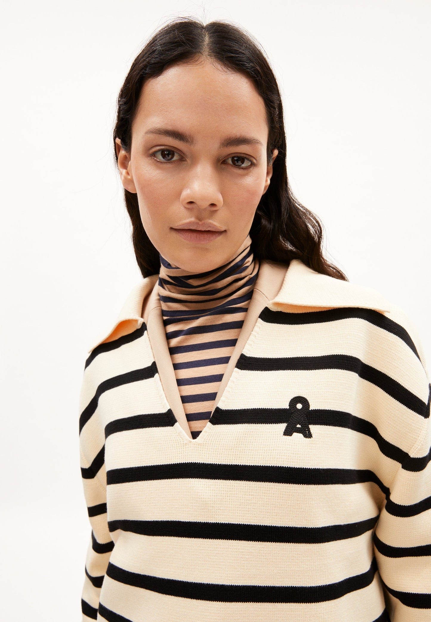 pull marinière en coton bio | rayé "frejiaas stripes - oatmilk-black"