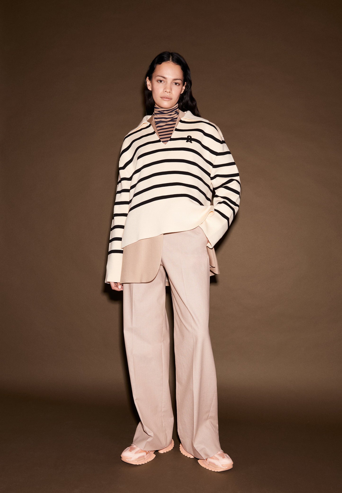 pull marinière en coton bio | rayé "frejiaas stripes - oatmilk-black"