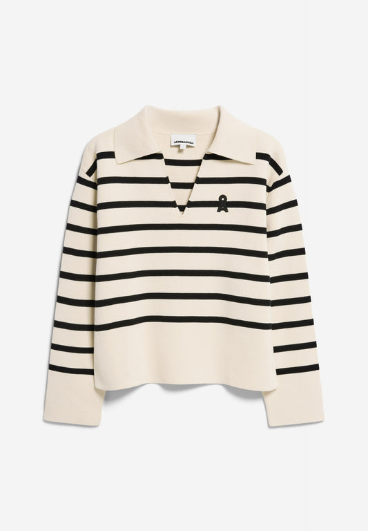 pull marinière en coton bio | rayé "frejiaas stripes - oatmilk-black"