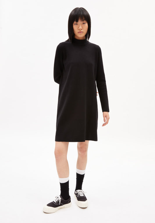 Robe pull à col cheminée noire en coton bio - Friadaa