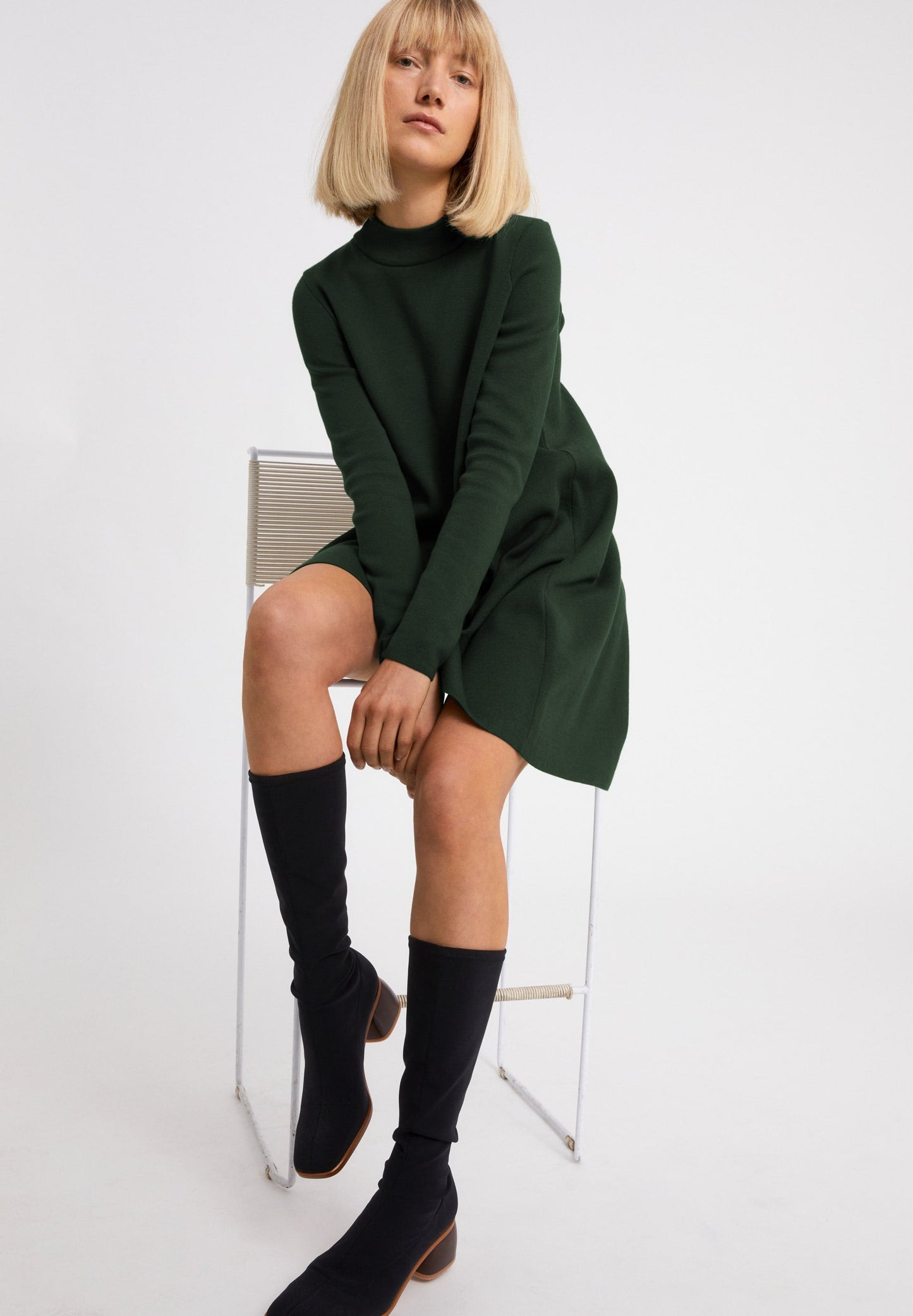 Robe pull à col cheminée vert bouteille en coton bio - Friadaa vintage green