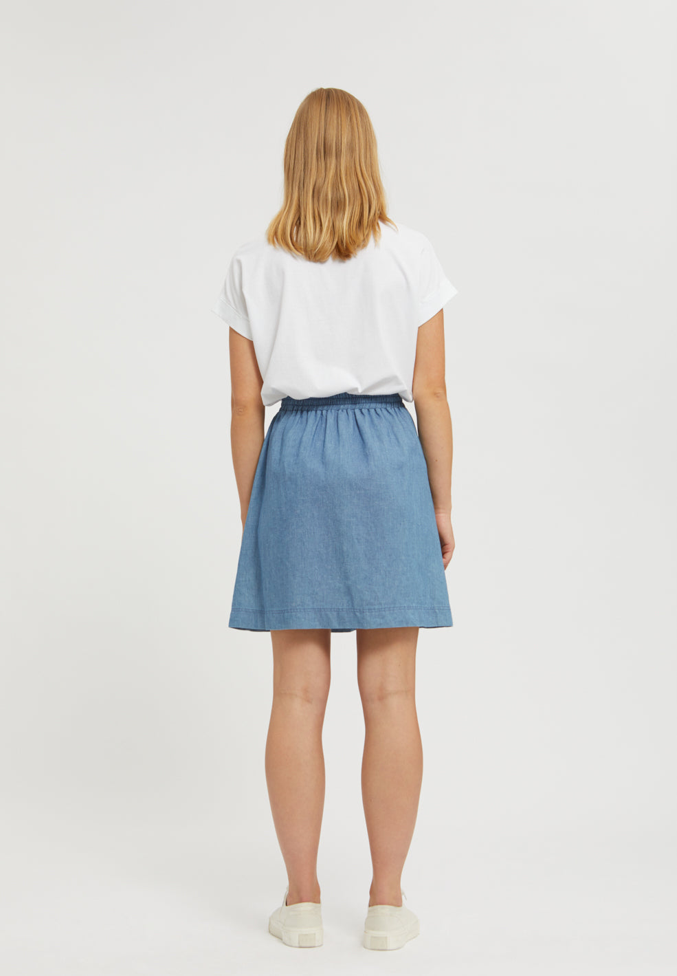 Jupe courte bleue en coton bio, tencel et lin - FRIDRIKAA