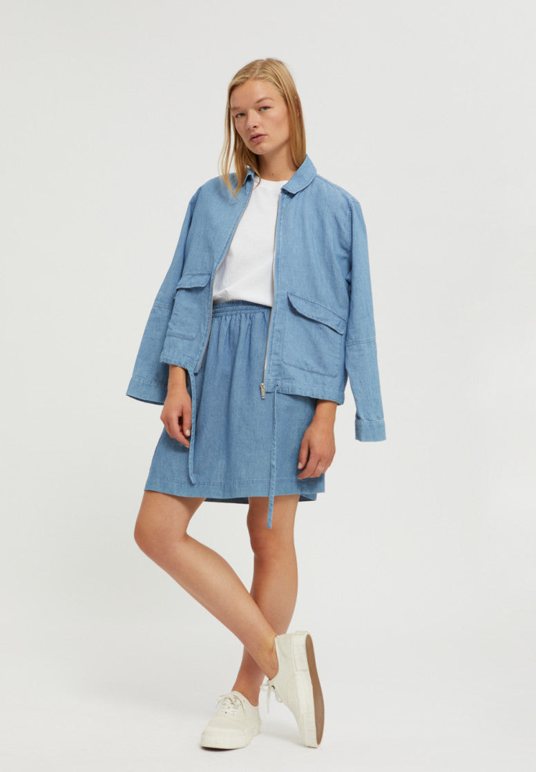 Jupe courte bleue en coton bio, tencel et lin - FRIDRIKAA