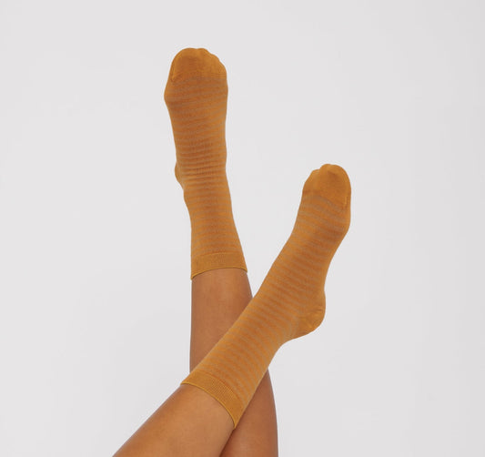 Pack 2 paires chaussettes hautes ocre en coton bio - organic striped socks