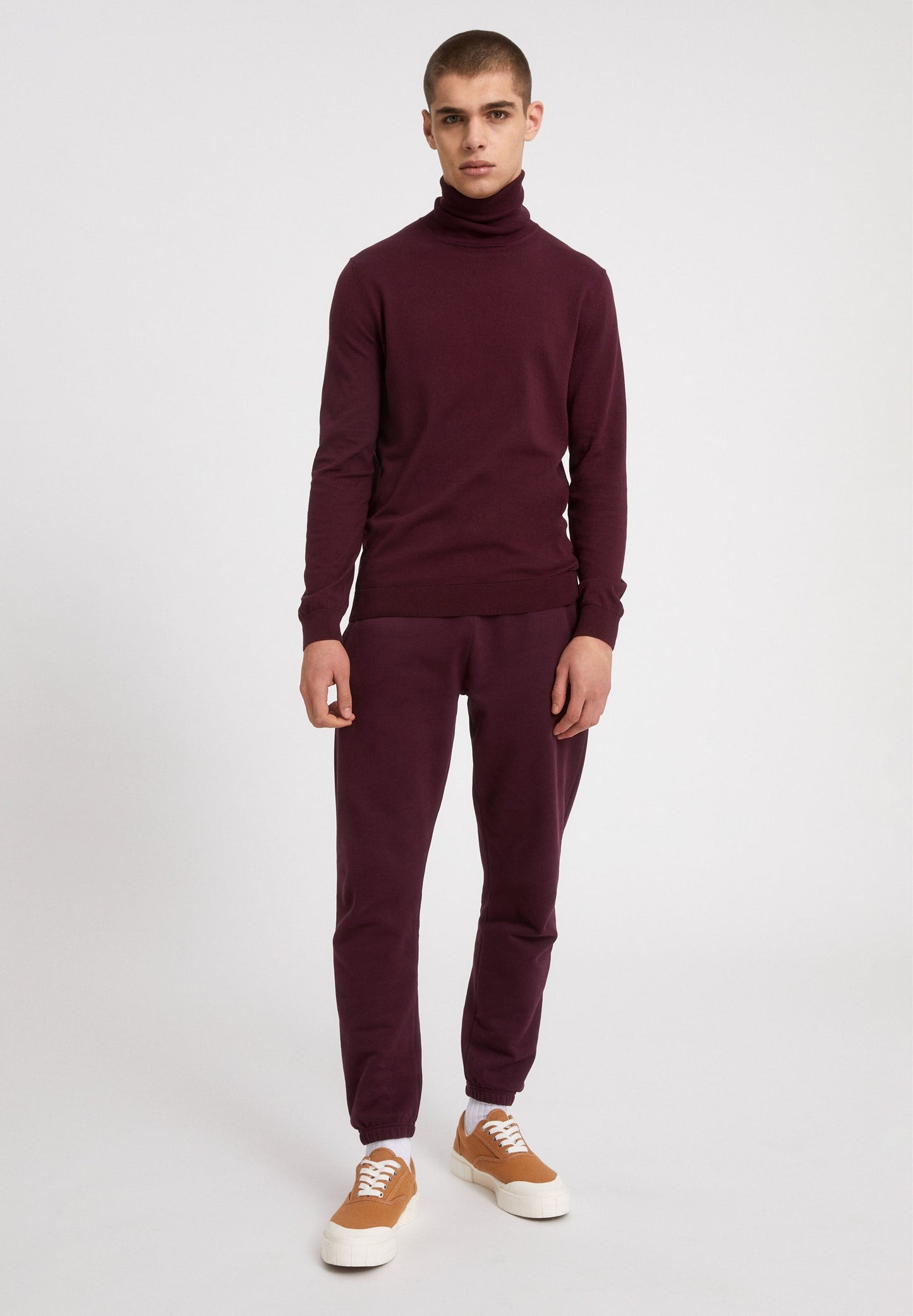 Pull col roulé bordeaux en coton bio - glaan dark aubergine