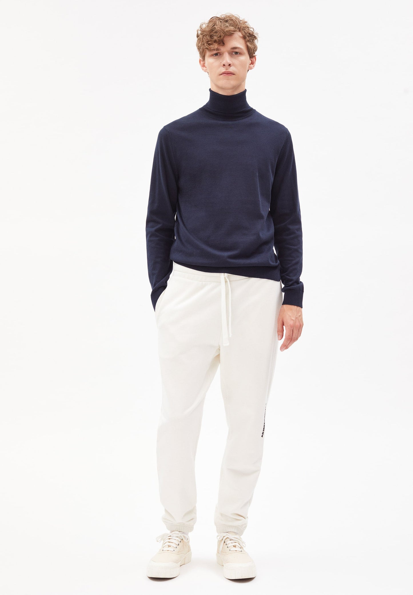 Pull col roulé marine en coton bio - glaan depth navy