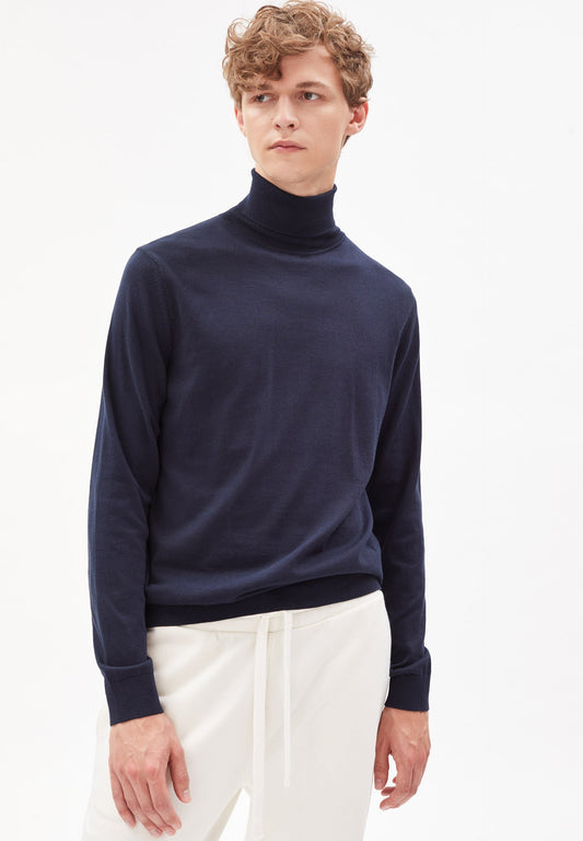 Pull col roulé marine en coton bio - glaan depth navy