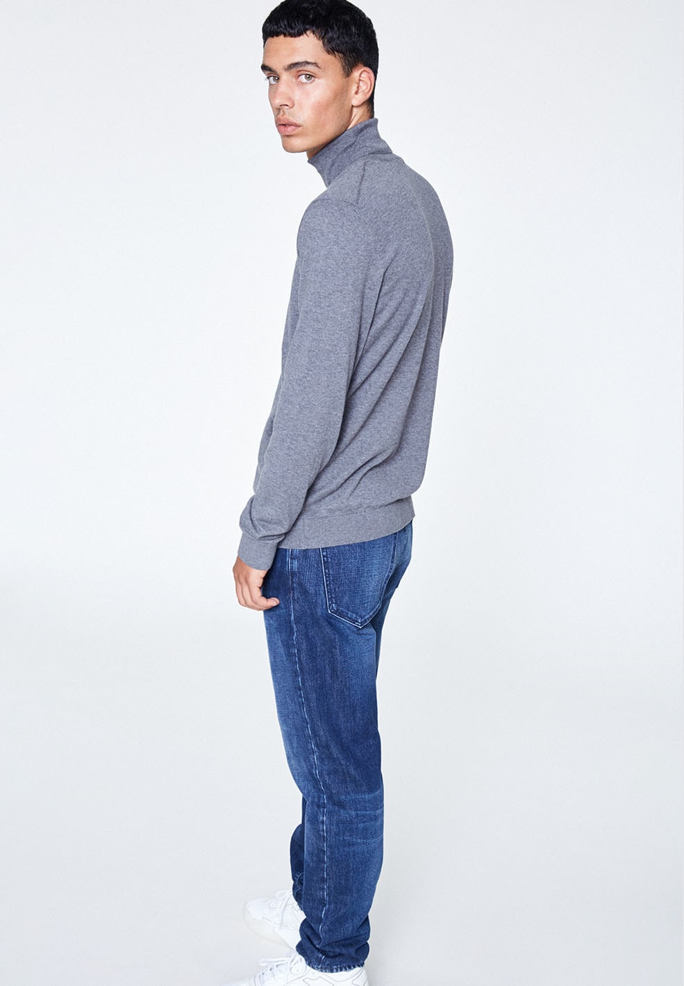 Pull col roulé gris en coton bio - glaan grey melange