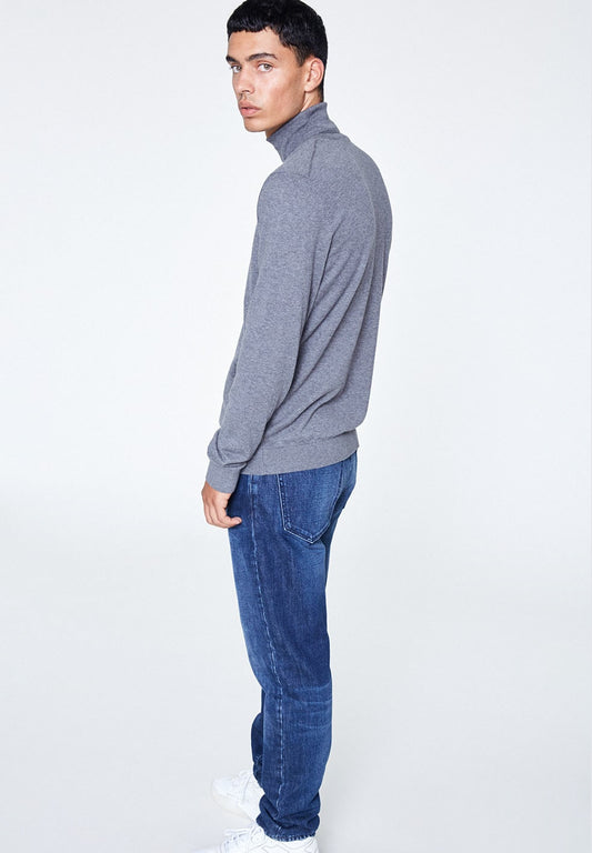 Pull col roulé gris en coton bio - glaan grey melange