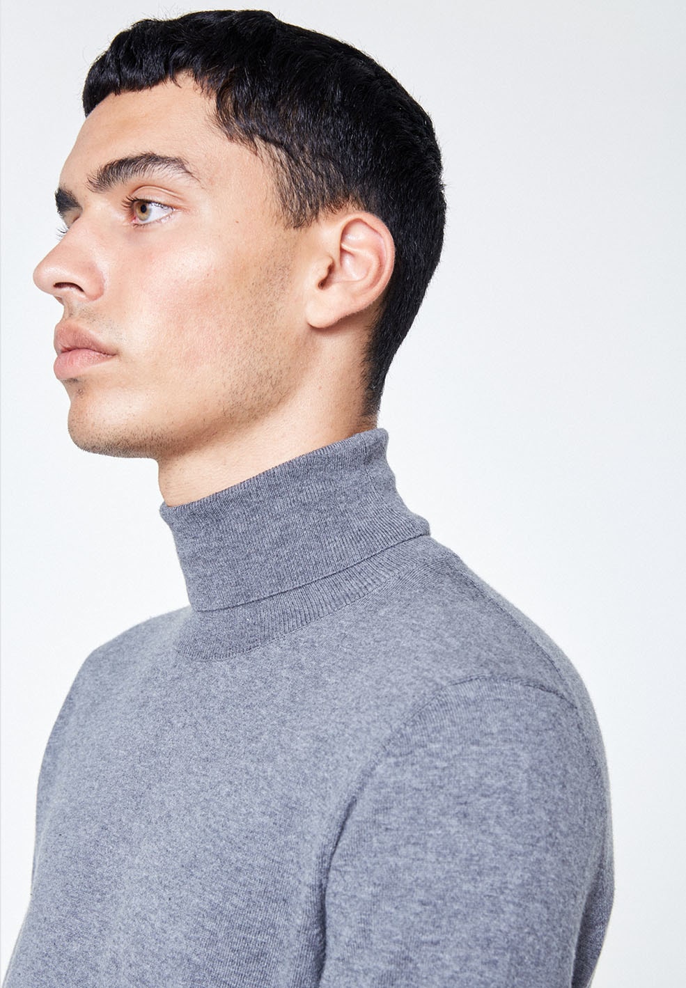 Pull col roulé gris en coton bio - glaan grey melange