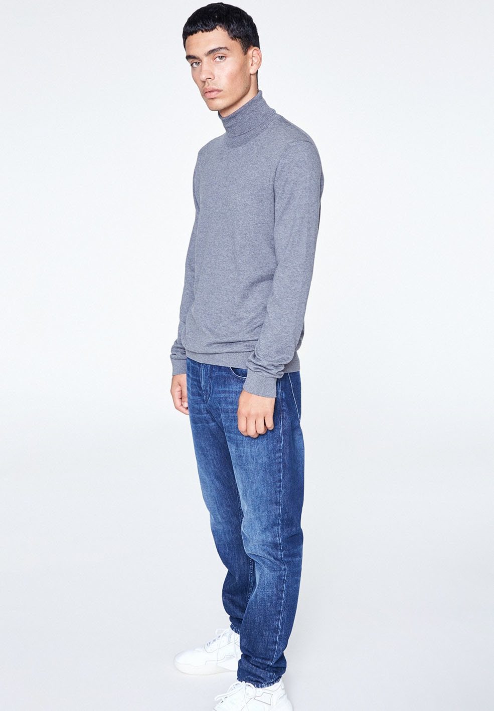 Pull col roulé gris en coton bio - glaan grey melange