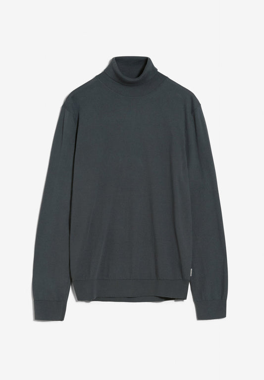 Pull col roulé gris foncé en coton bio - glaan solid graphite