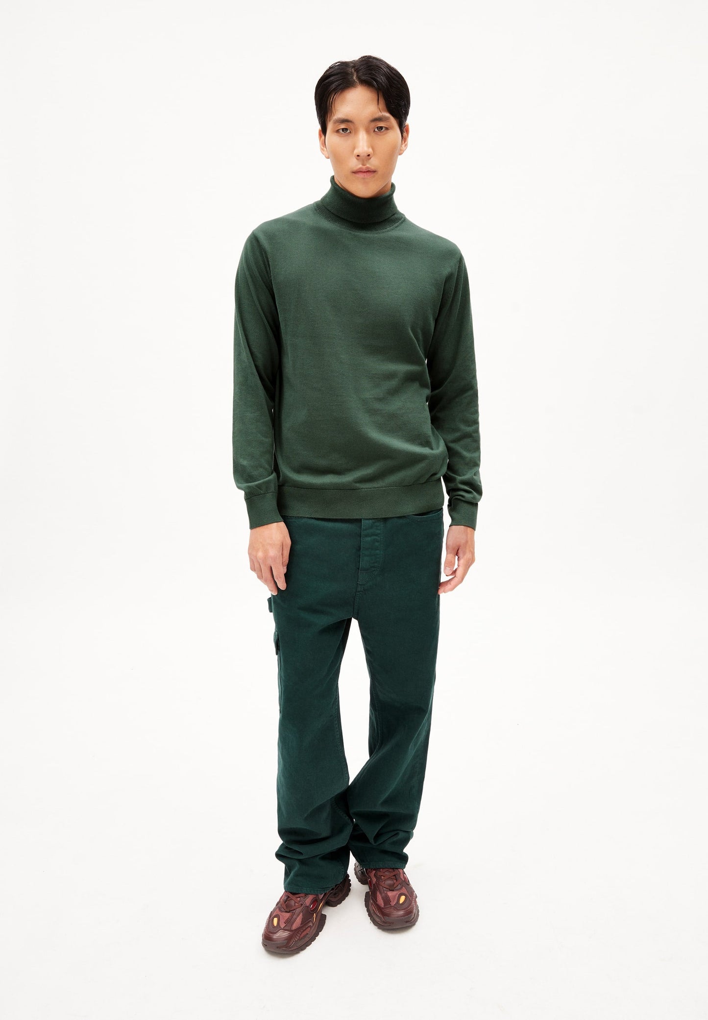 Pull col roulé en coton bio | vert "glaan boreal green"