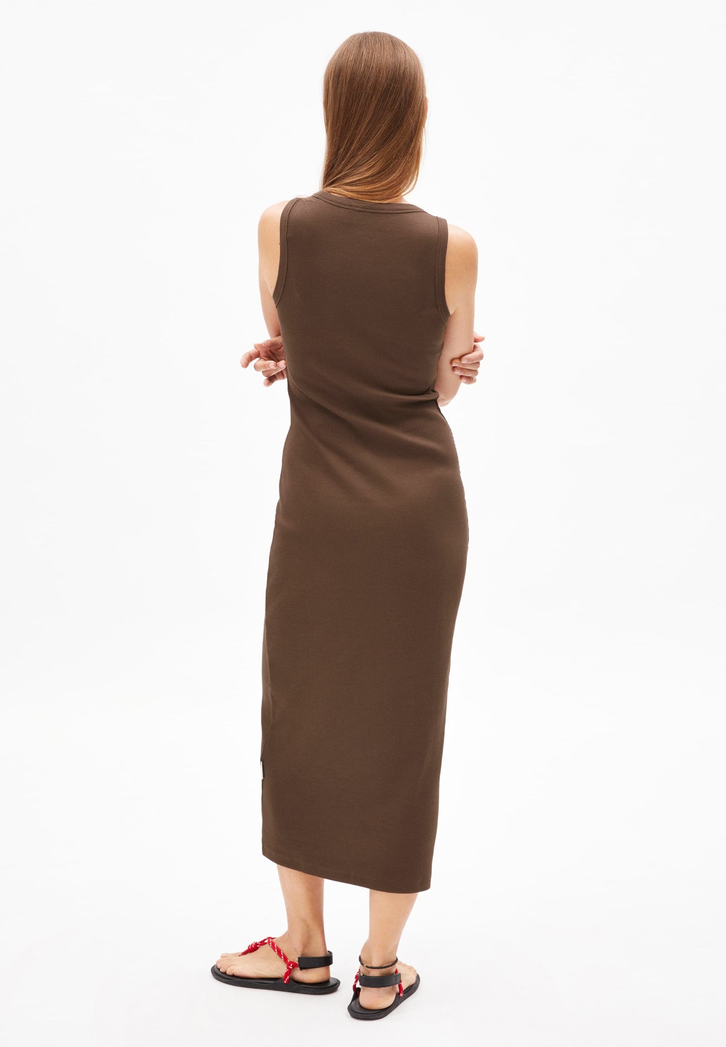 Robe longue côtelée en coton bio | marron "goldaa - toasty tan"