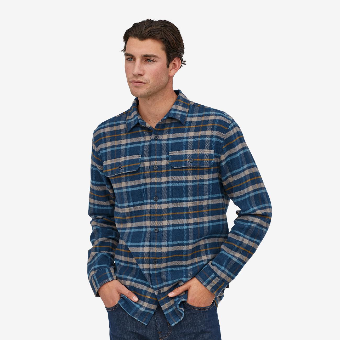 Chemise à carreaux marine flanelle en coton bio -  fjord