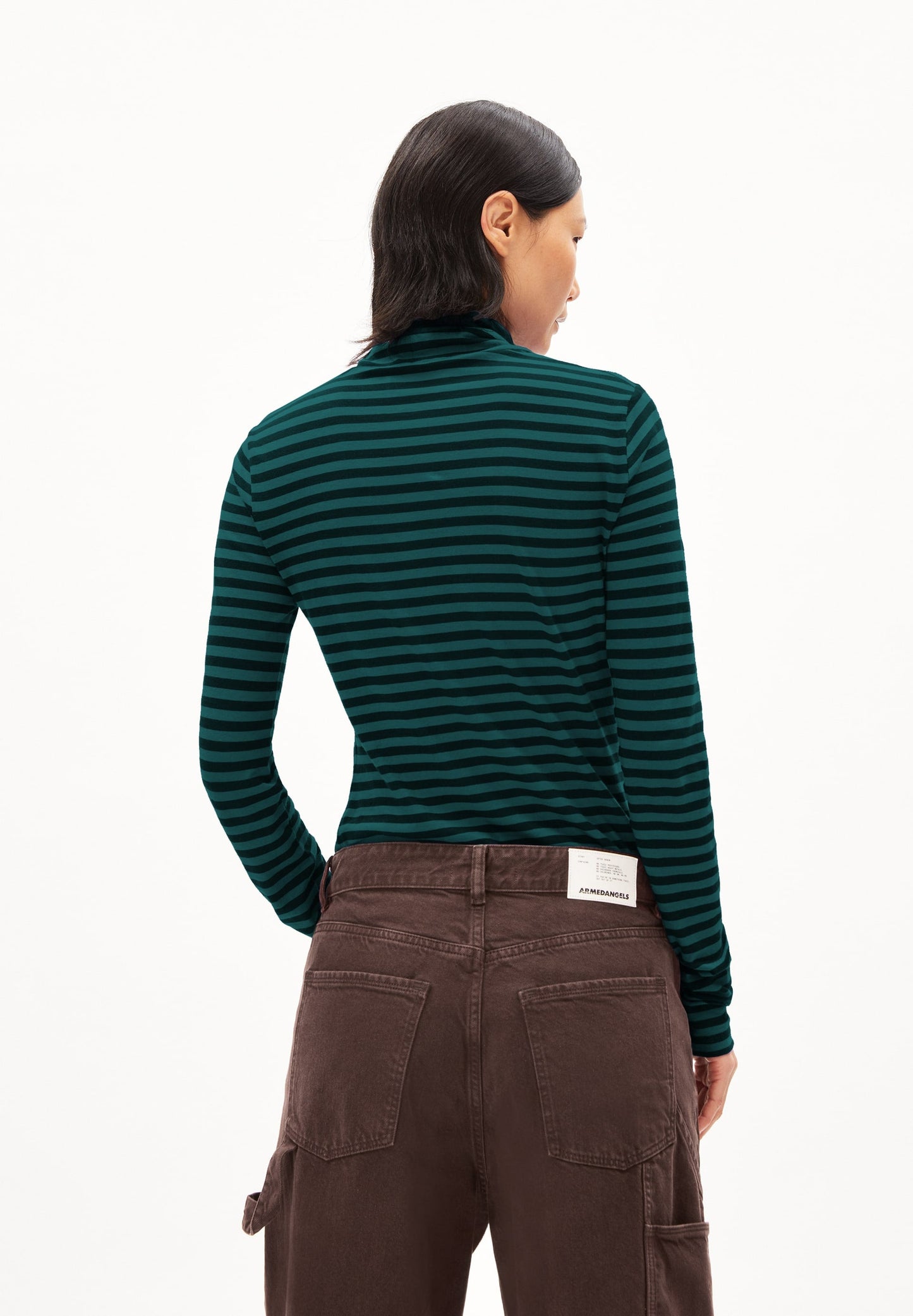 T-shirt manches longues col roulé en coton bio | vert "graziliaa stripes teal stone black"