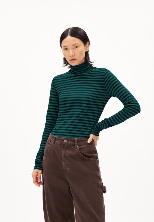 T-shirt manches longues col roulé en coton bio | vert "graziliaa stripes teal stone black"