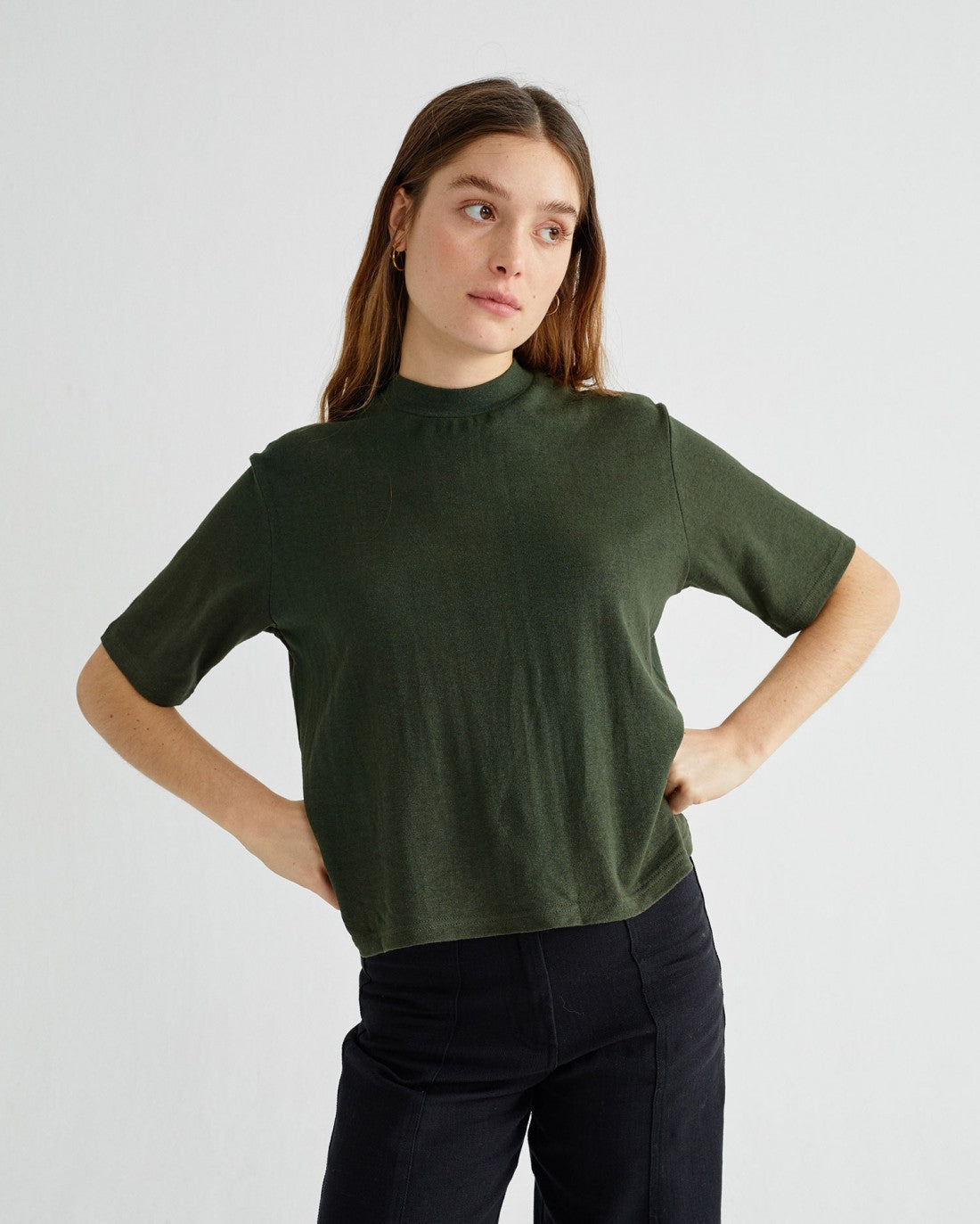 T-shirt ample vert forêt en chanvre et coton bio - Aidin