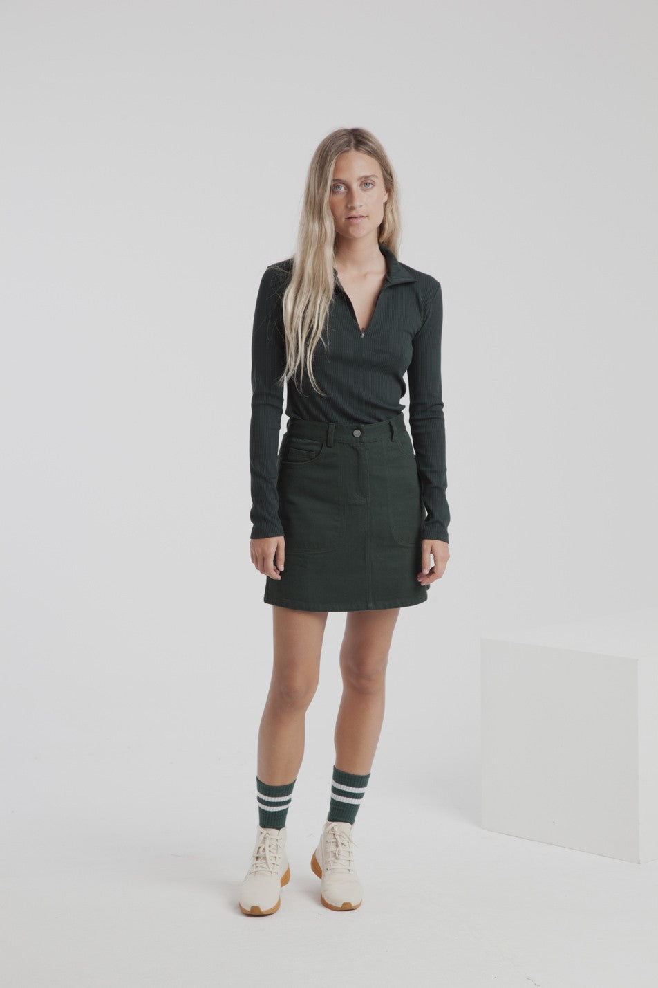 Jupe twill verte en coton bio - Marsha