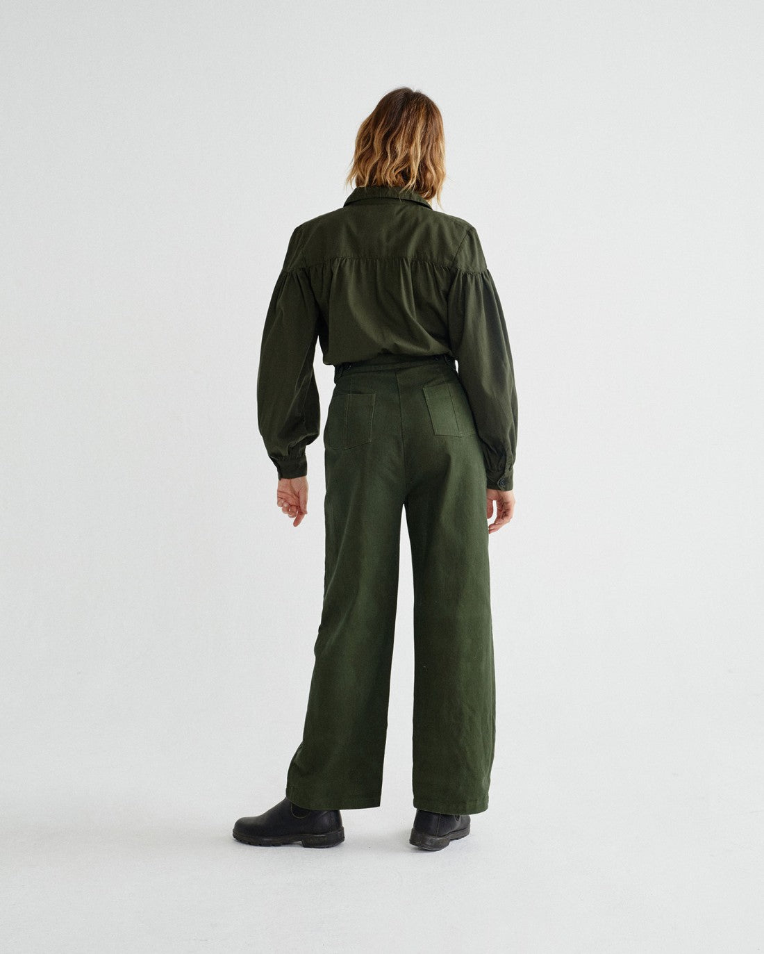 Combinaison manches longues kaki en coton bio - Thalia