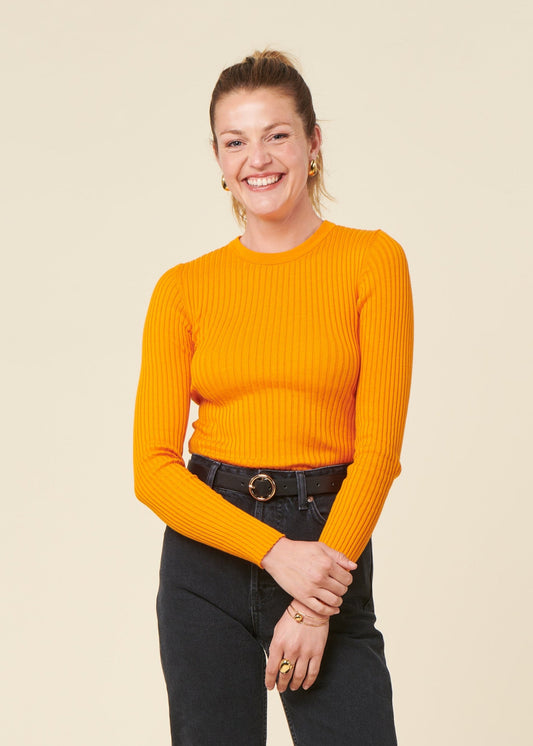 Sous-pull côtelé en coton biologique | orange "Alaania rn - light tangerine"