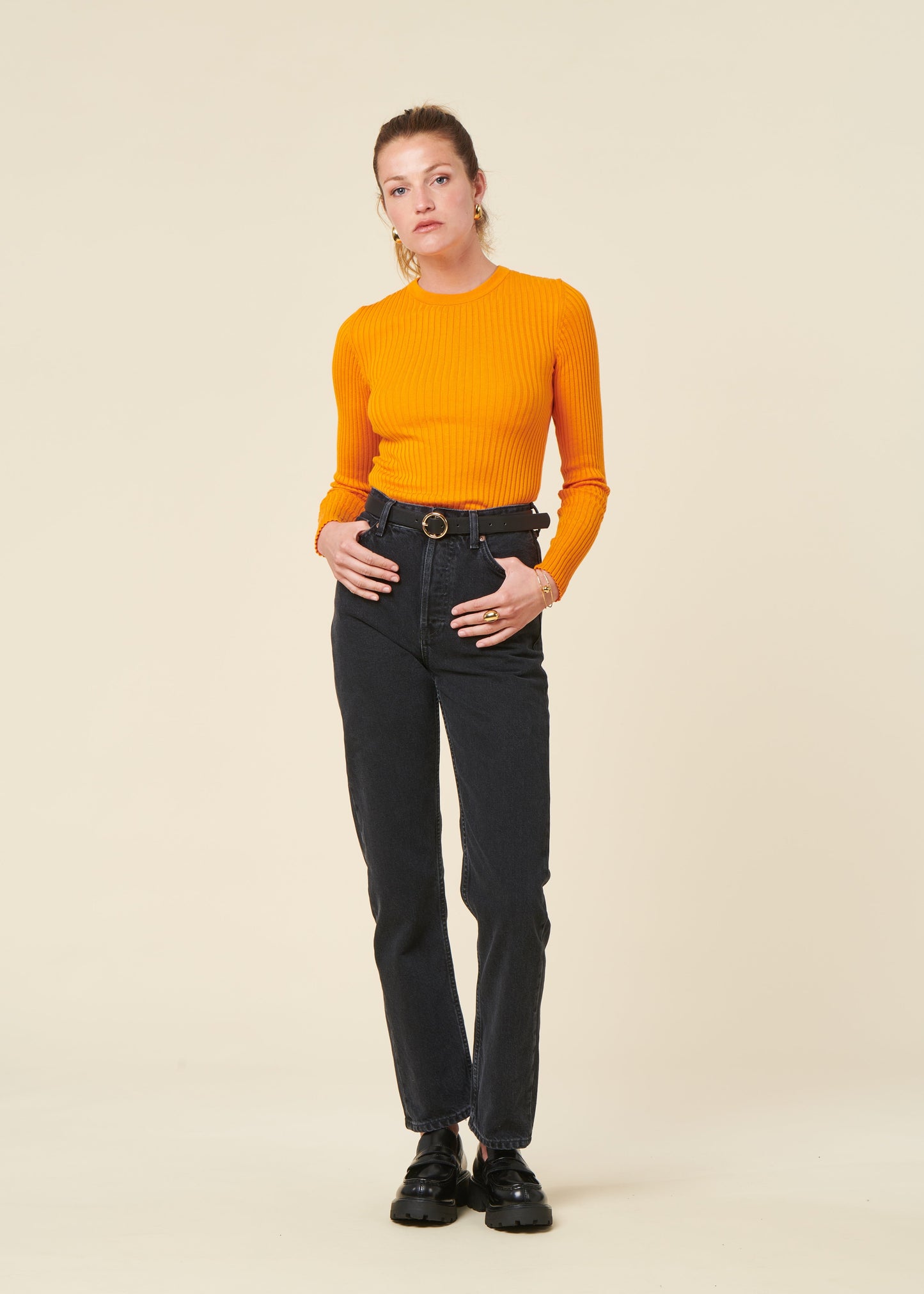 Sous-pull côtelé en coton biologique | orange "Alaania rn - light tangerine"