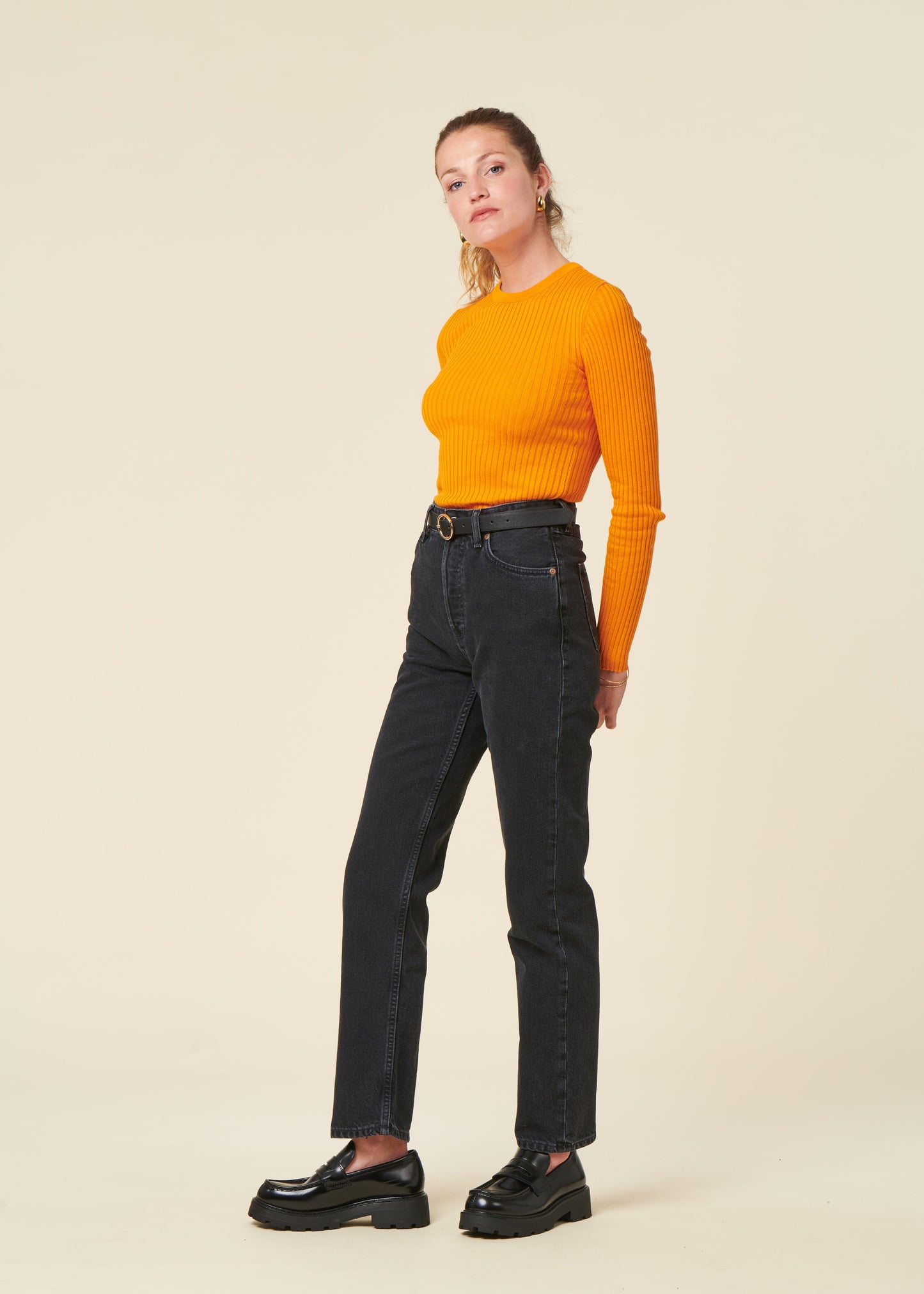 Jean droit en coton bio | noir "lofty lo black vintage"