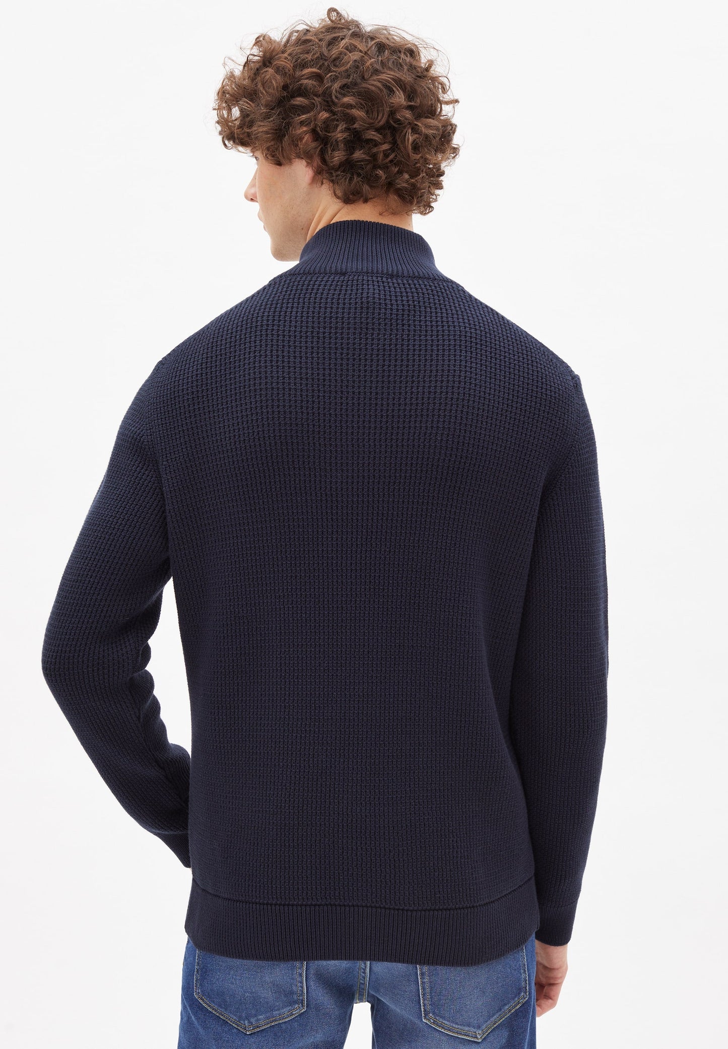 Pull col zippé marine en coton bio - HAABO depth navy