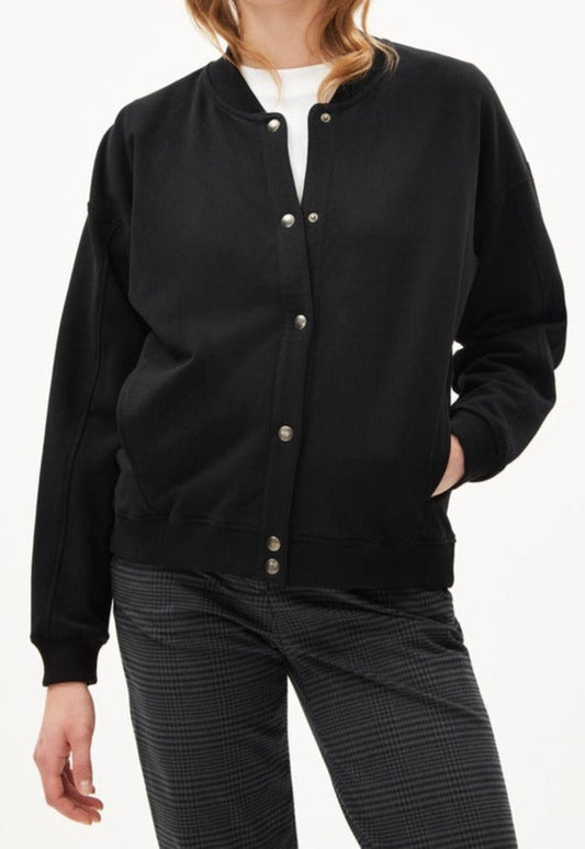 Veste style baseball noire en coton bio et recyclé - haailey circle black