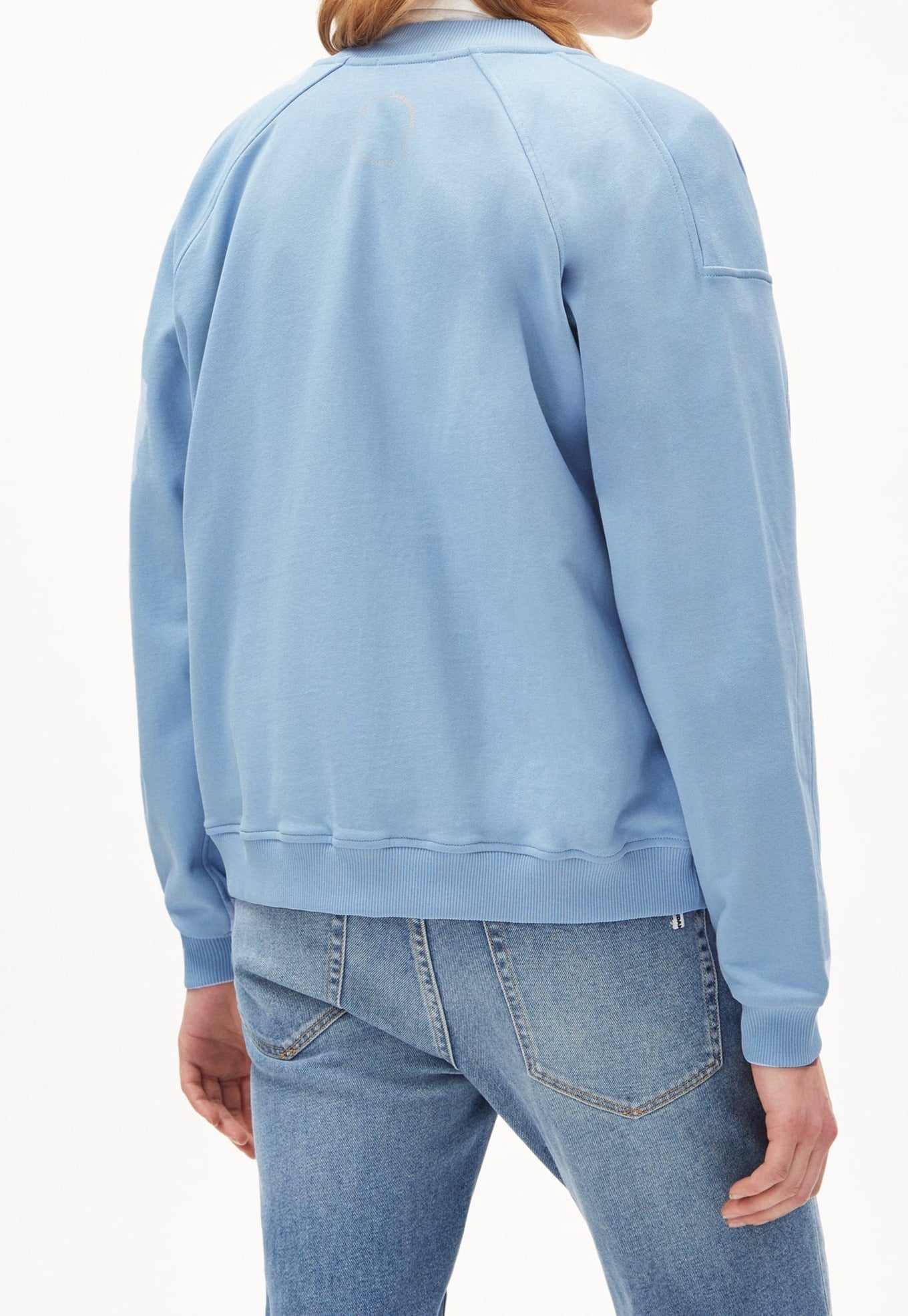 Veste baseball bleu ciel en coton bio et recyclé - haailey circle seafoam