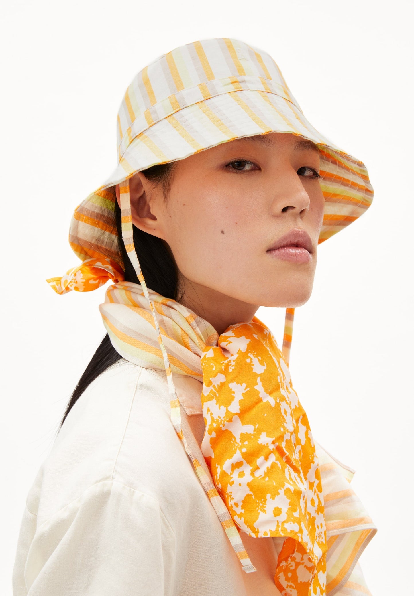 Bob rayé en lin et tencel - haaley off white-mangorange