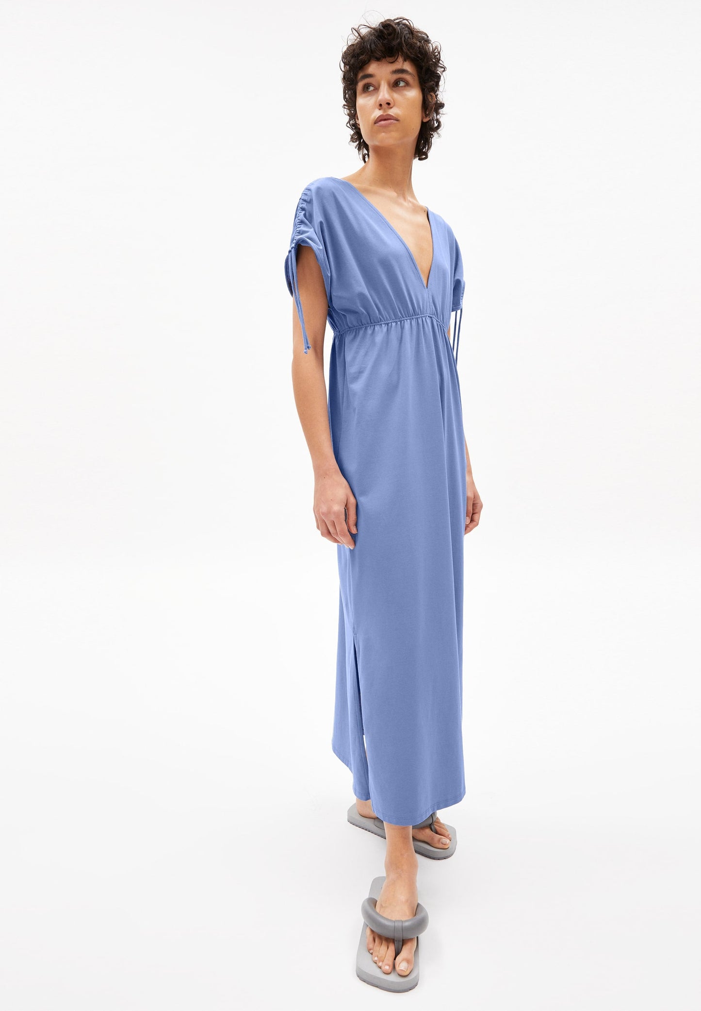 Robe longue bleu ciel en coton bio - haarper sky high