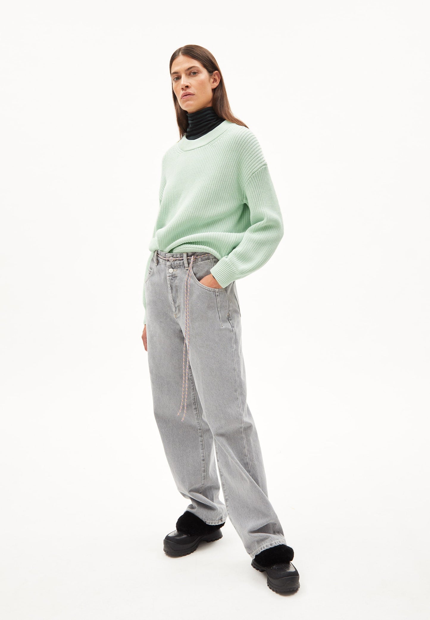 Pull loose vert pomme en coton bio - haayle compact light apple neon