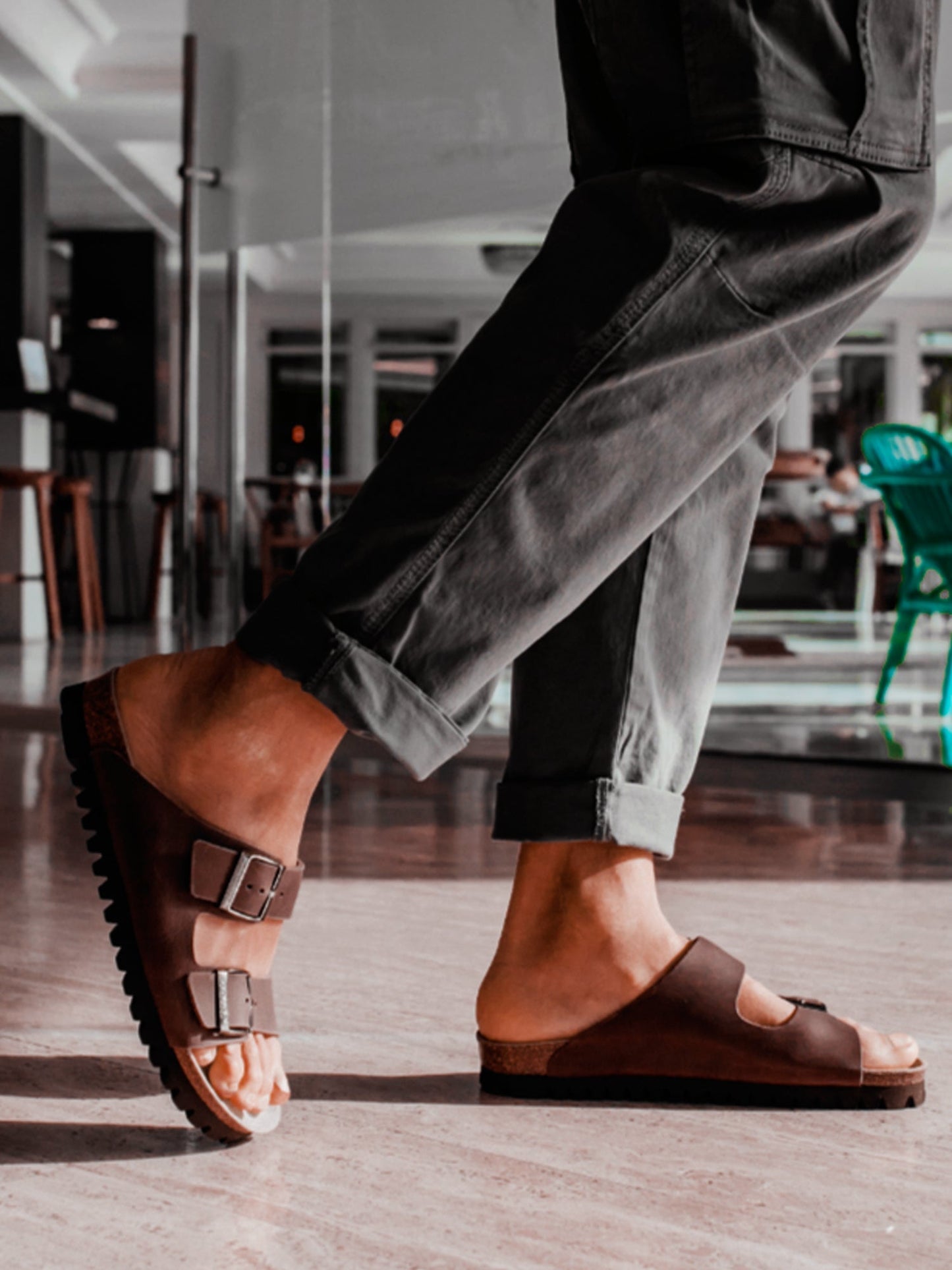 Sandales marron en cuir certifié - hawaii oiled habana