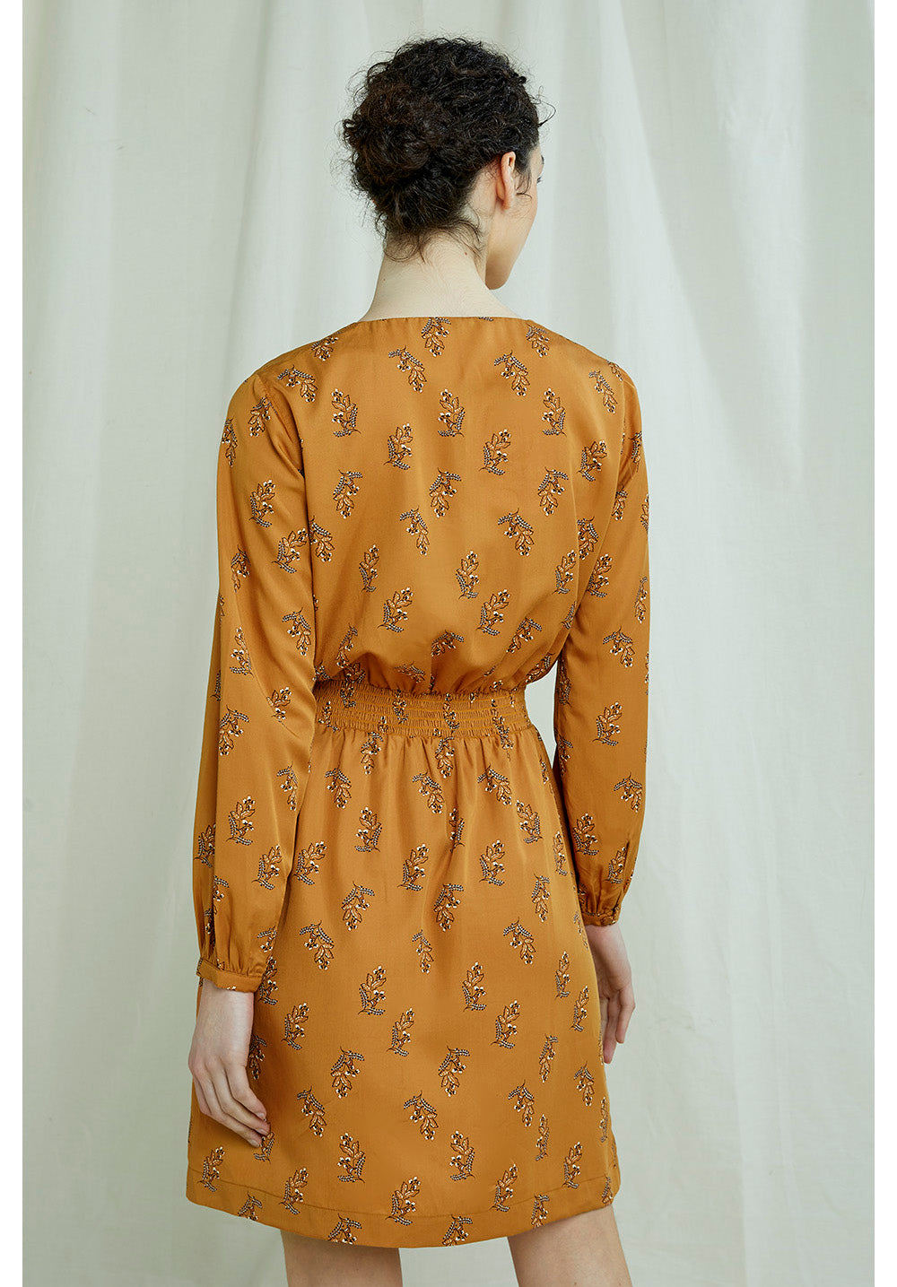 Robe courte orange à imprimé floral en tencel - Hanna