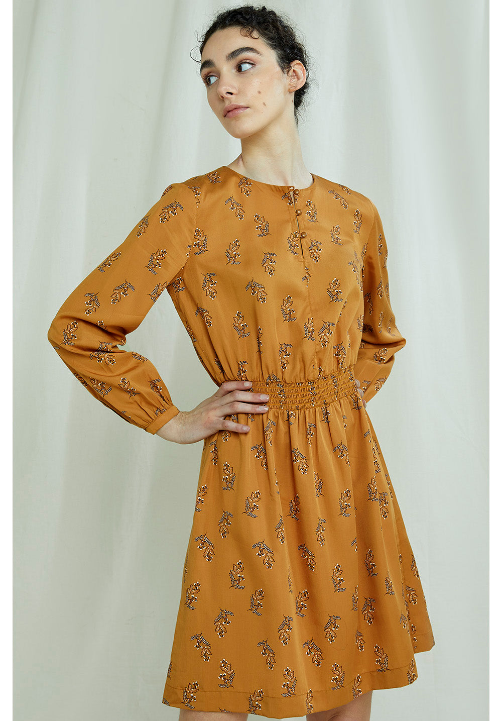 Robe courte orange à imprimé floral en tencel - Hanna