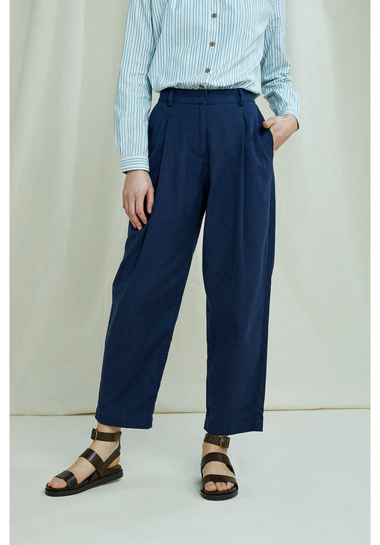 Pantalon à pinces marine en coton bio - Helka