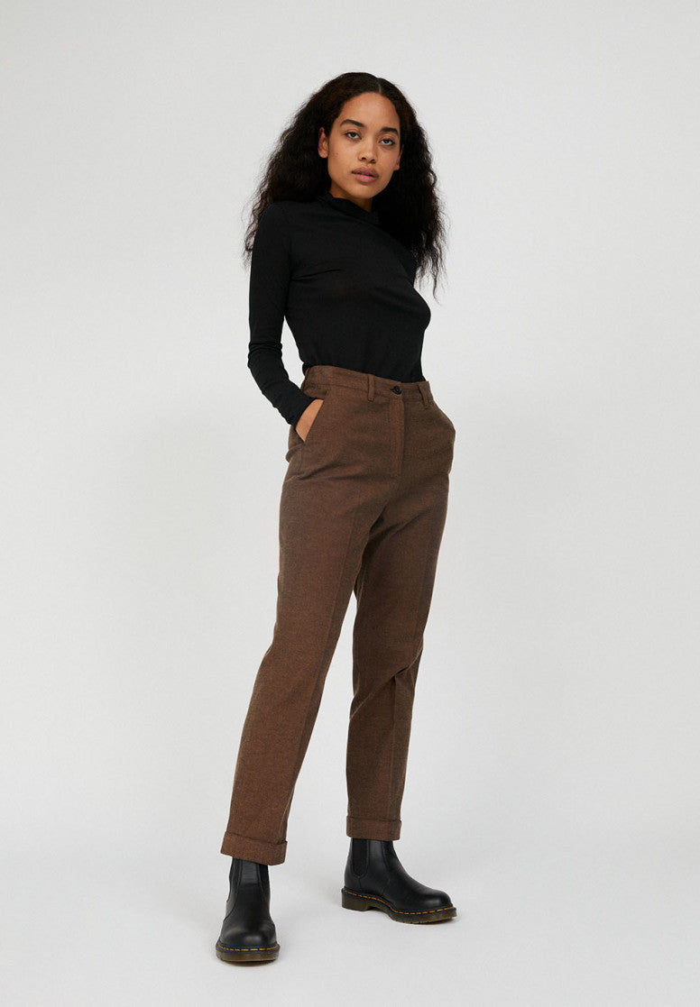 Pantalon droit chocolat en coton bio - HELLAA
