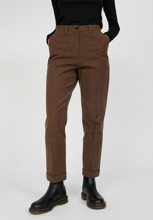 Pantalon droit chocolat en coton bio - HELLAA