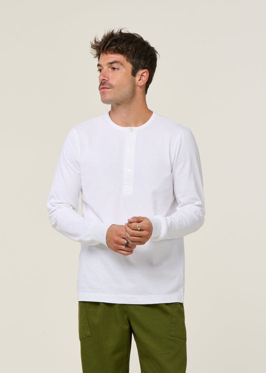 T-shirt boutonné en coton bio | blanc "bo long sleeve henley bright white"