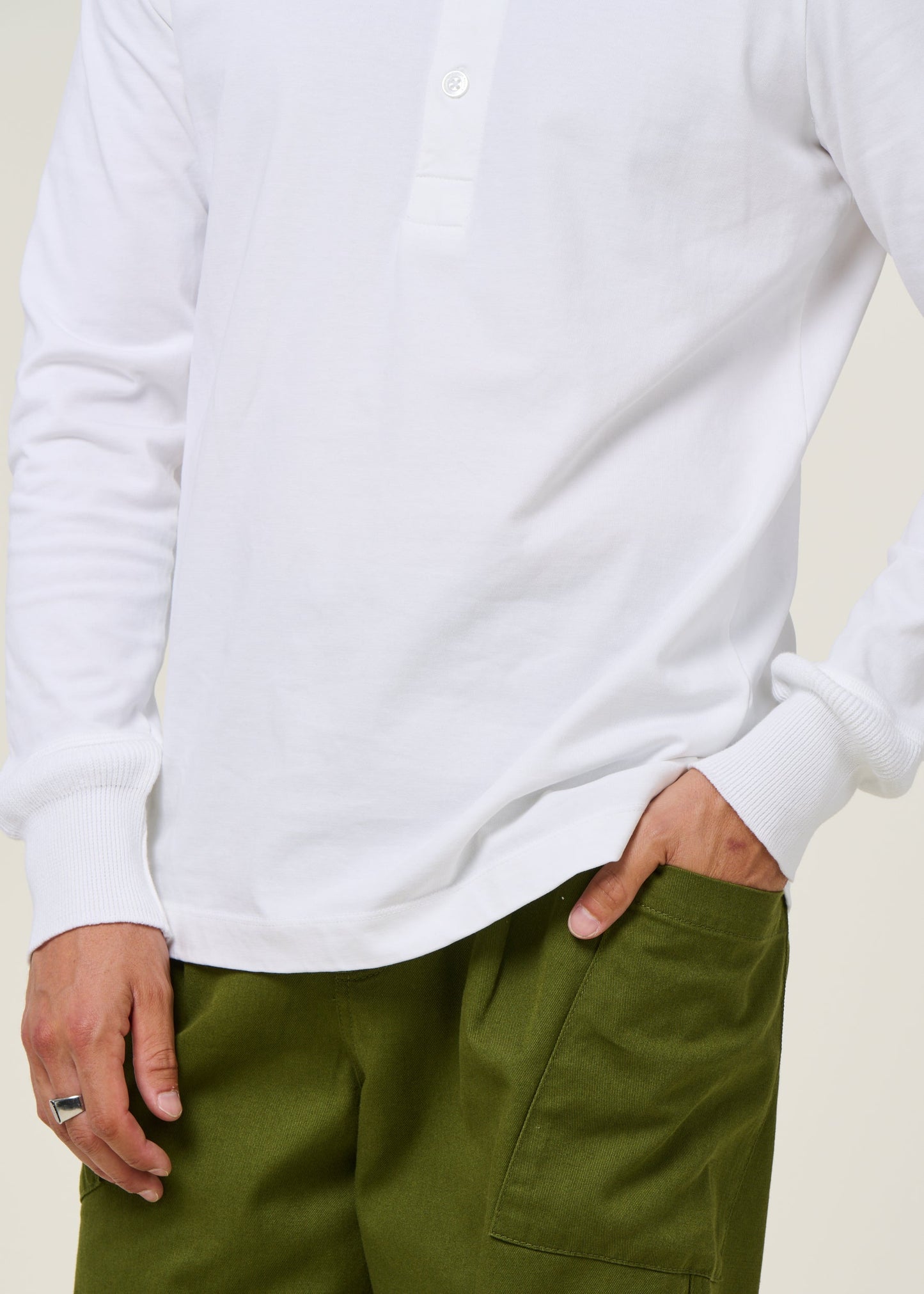 T-shirt boutonné en coton bio | blanc "bo long sleeve henley bright white"