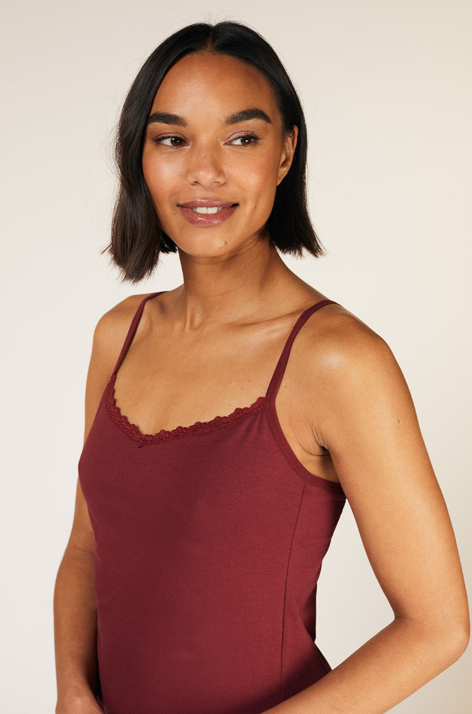 Débardeur bordeaux à brassière intégrée en coton bio - camisole burgundy