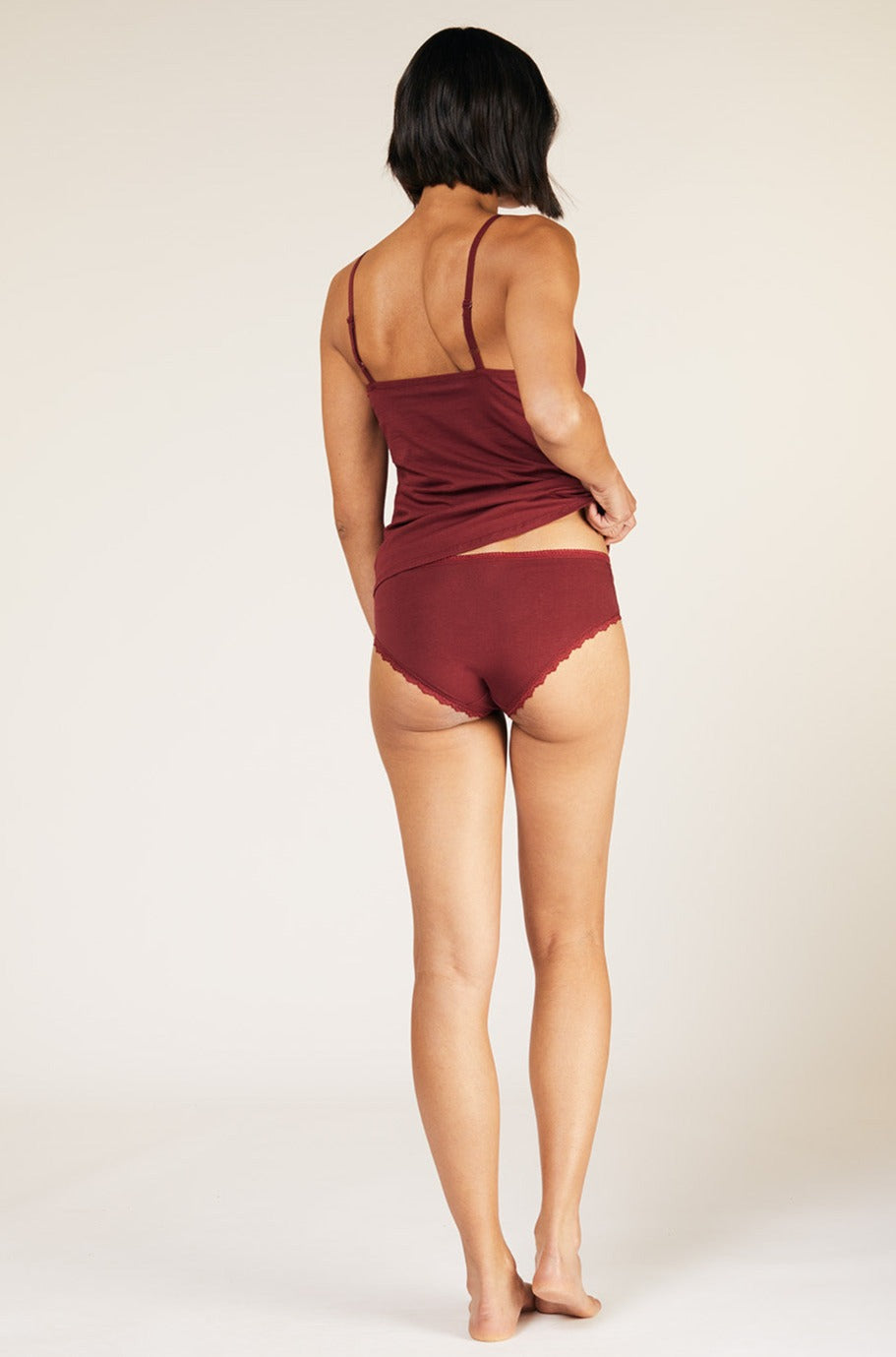 Débardeur bordeaux à brassière intégrée en coton bio - camisole burgundy