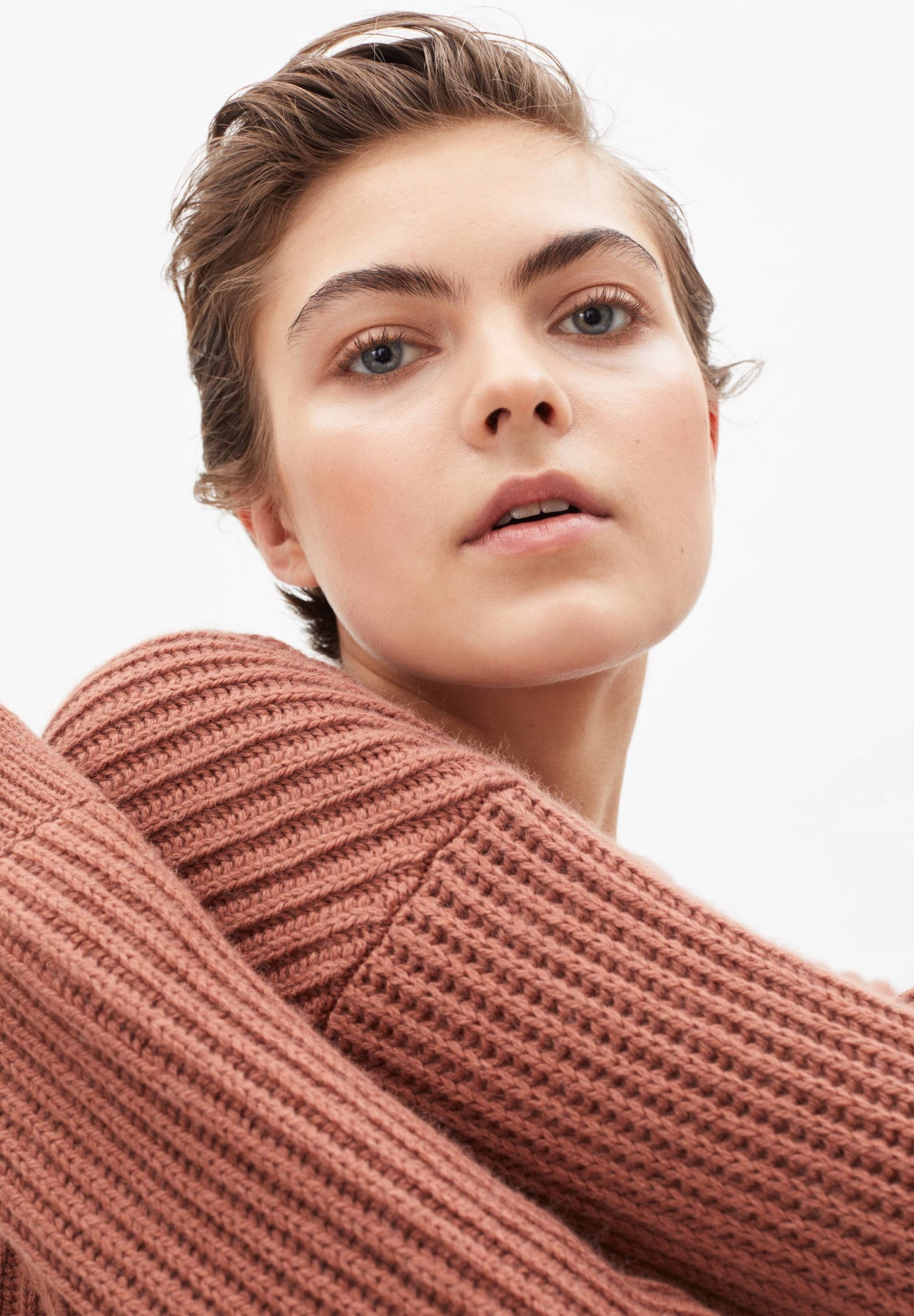 Pull vieux rose en maille en laine et coton bio - hilariaa copper glow