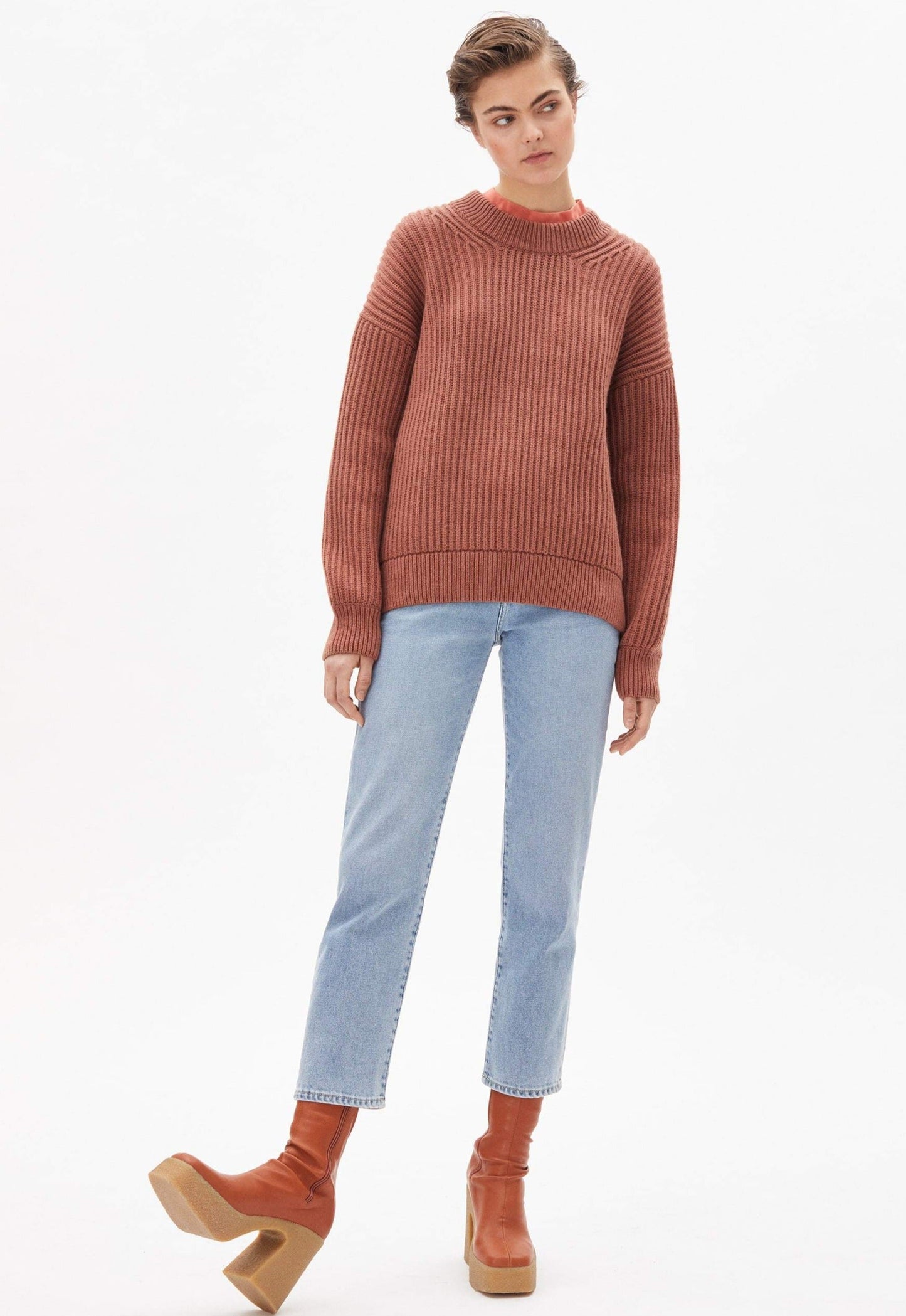 Pull vieux rose en maille en laine et coton bio - hilariaa copper glow